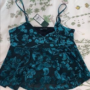 Black and teal felt peplum tank top